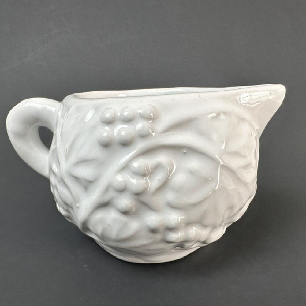 White Creamer Embossed Grapevine/Fruit Motif Italy Serving Vintage